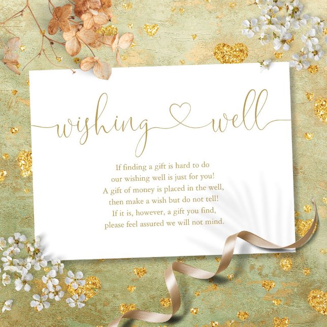 Elegant Gold Heart Script Wishing Well Wedding Enclosure Card (Elegant Gold Heart Script Wishing Well Wedding Enclosure Card)