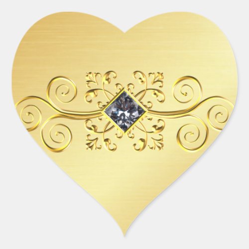 Elegant Gold Heart Sticker Diamond Scroll Photo Heart Sticker