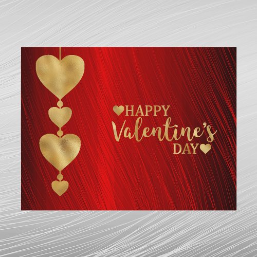 Elegant Gold Heart String Red Valentine Holiday Postcard