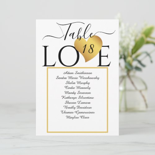 Elegant Gold Heart Table Number Seating Charts