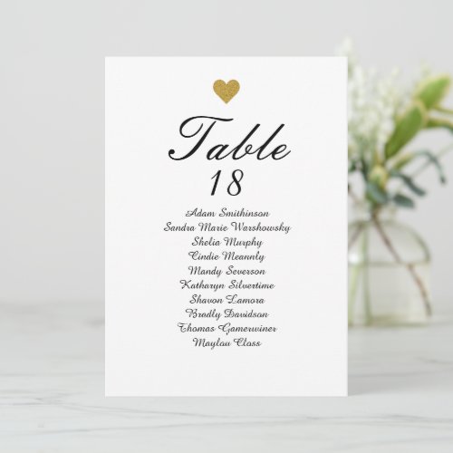 Elegant Gold Heart Table Number Seating Charts