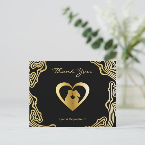 Elegant Gold Heart Thank You  Postcard