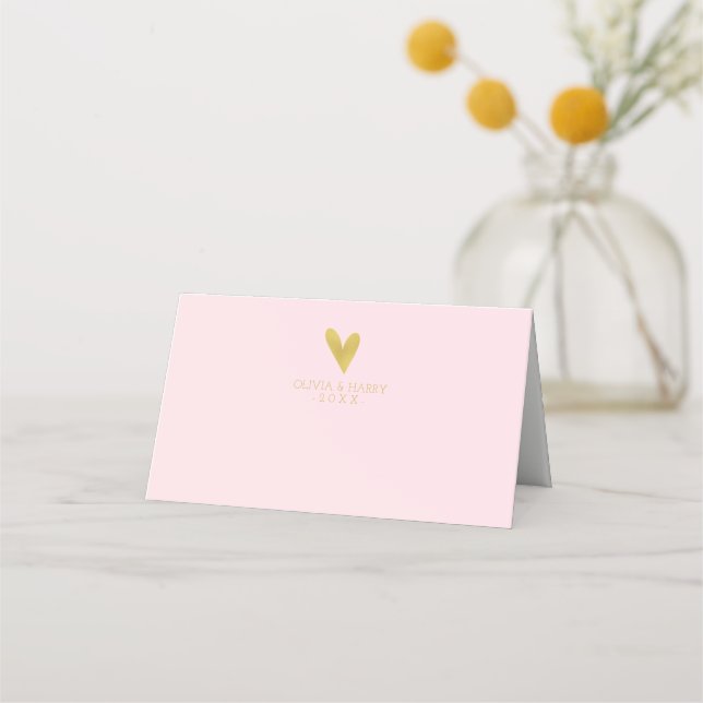 Elegant Gold Heart | Wedding Folded Place Cards (Front)