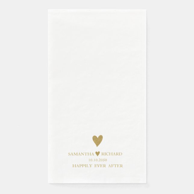  Elegant Gold Heart Wedding Happily Ever After Paper Guest Towels (Front)