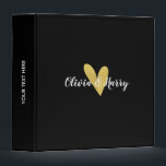 Elegant Gold Heart | Wedding Photo Album 3 Ring Binder<br><div class="desc">Personalize this elegant gold faux foil heart wedding photo album. A beautiful simple design on a classic black background. Easily add your custom details.</div>