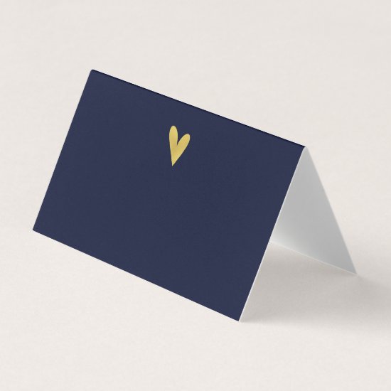 Elegant Gold Heart Wedding Place Cards | Navy Blue