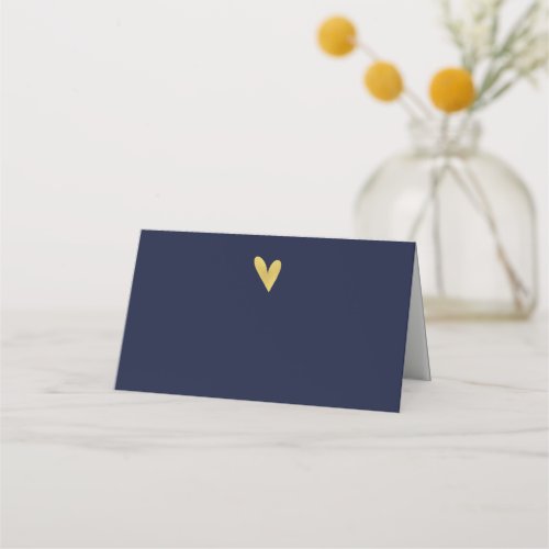 Elegant Gold Heart Wedding Place Cards  Navy Blue