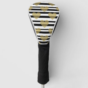 Elegant Gold Heart Wedding Stripe Pattern Golf Head Cover