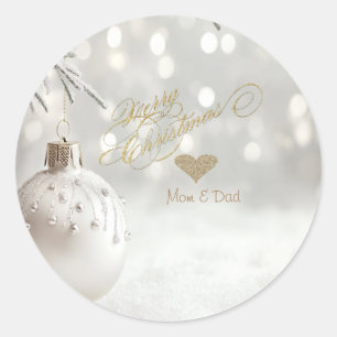 Elegant Gold Heart,White Christmas Ball  Classic Round Sticker