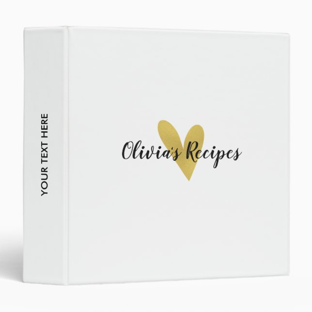 Elegant Gold Heart | White Recipe Binder Book (Front/Spine)