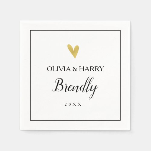 Elegant Gold Heart  White Wedding Paper Napkin