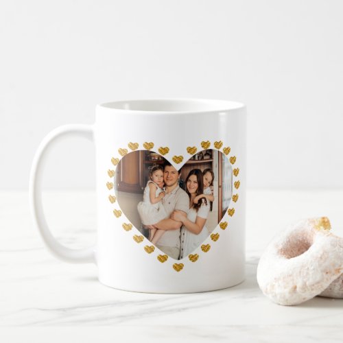 Elegant Gold Hearts 2 Photo Family Valentine's Day Coffee Mug