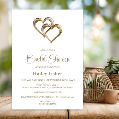 Elegant Gold Hearts Bridal Shower Invitation