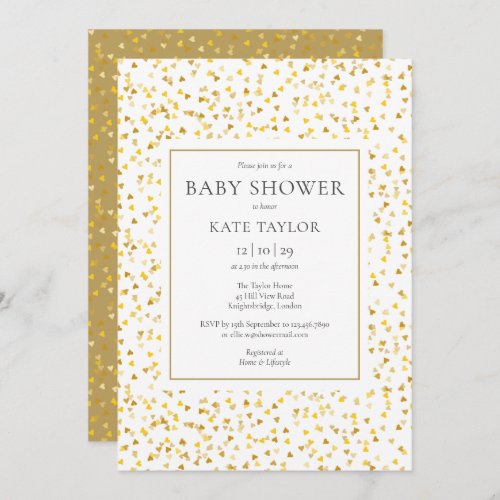 Elegant Gold Hearts Confetti Baby Shower Invitation