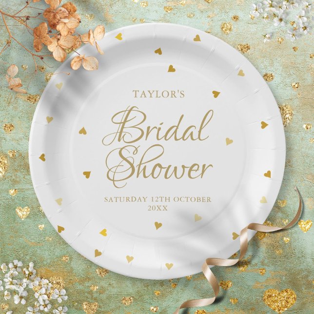 Elegant Gold Hearts Confetti Bridal Shower Paper Plates (Creator Uploaded)