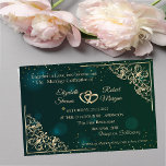 Elegant Gold Hearts Frame Green Wedding  Invitation<br><div class="desc">Elegant chic wedding invitation.</div>