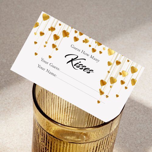 Elegant Gold Hearts how many kisses bridal game Enclosure Card
