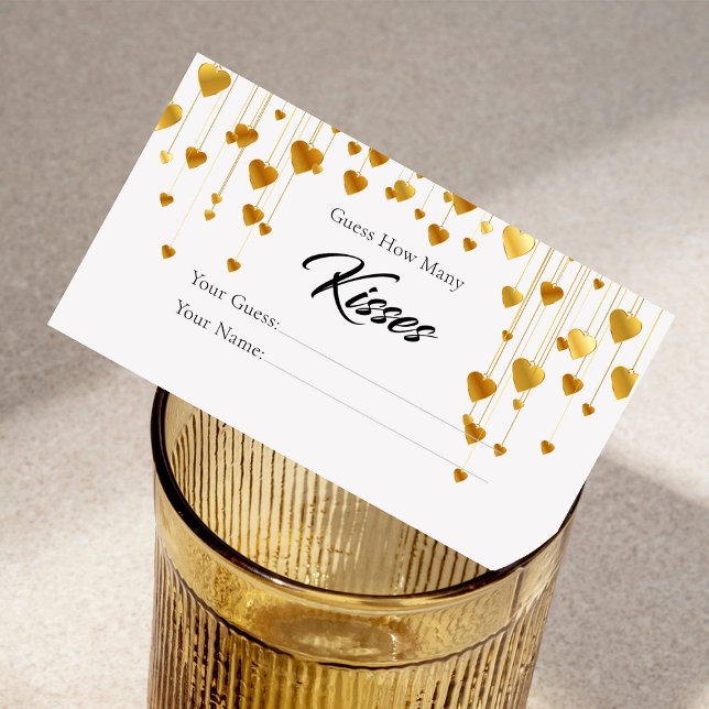 Elegant Gold Hearts how many kisses bridal game Enclosure Card (Creator Uploaded)