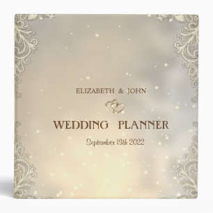 Elegant Gold Hearts Lace Wedding  3 Ring Binder