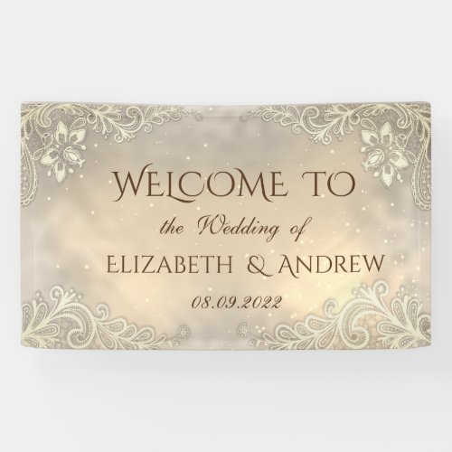 Elegant Gold Hearts Lace Wedding  Banner