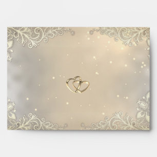 Elegant Gold Hearts Lace Wedding Envelope