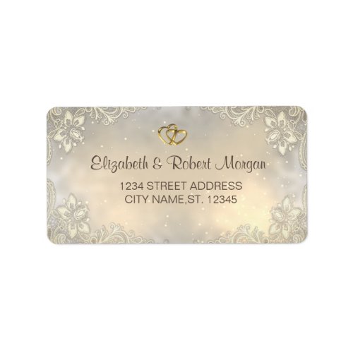 Elegant Gold Hearts Lace Wedding  Label