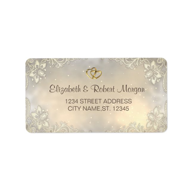 Elegant Gold Hearts Lace Wedding  Label (Front)