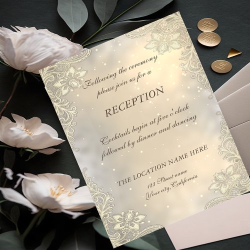 Elegant Gold Hearts Lace Wedding  Reception Invitation