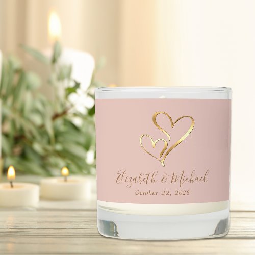 Elegant Gold Hearts Monogram Blush Pink Wedding  Scented Candle