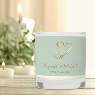 Elegant Gold Hearts Monogram Sage Green Wedding Scented Candle