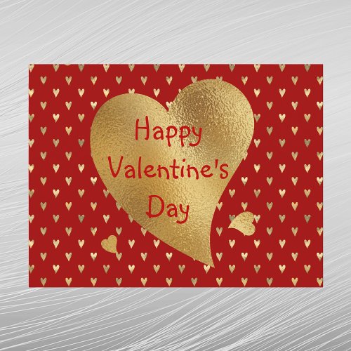 Elegant Gold Hearts Red Valentine Holiday Postcard