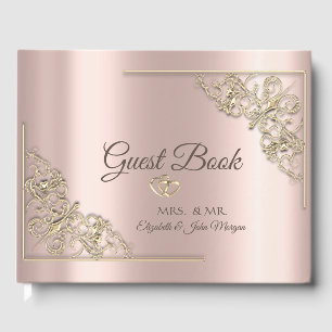 Elegant Gold Hearts Rose Gold Guest Book