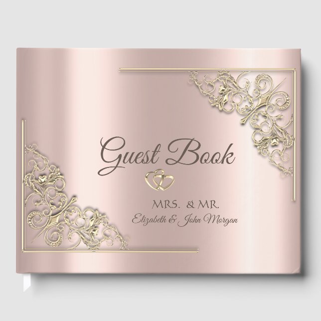 Elegant Gold Hearts Rose Gold Guest Book (Front)