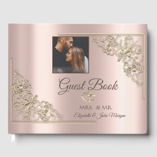 Elegant Gold Hearts Rose Gold Photo Guest Book