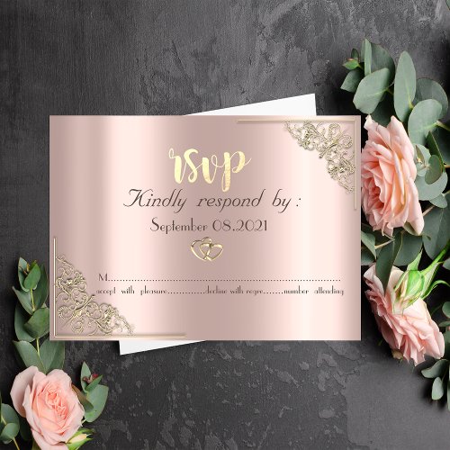 Elegant Gold Hearts Rose Gold  RSVP Card