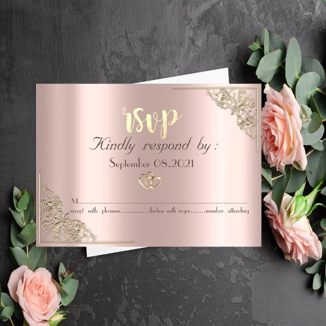 Elegant Gold Hearts Rose Gold  RSVP Card (Creator Uploaded)