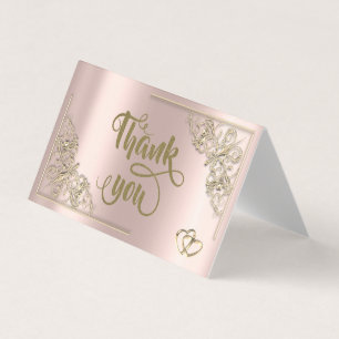 Elegant Gold Hearts Rose Gold Thank You Card