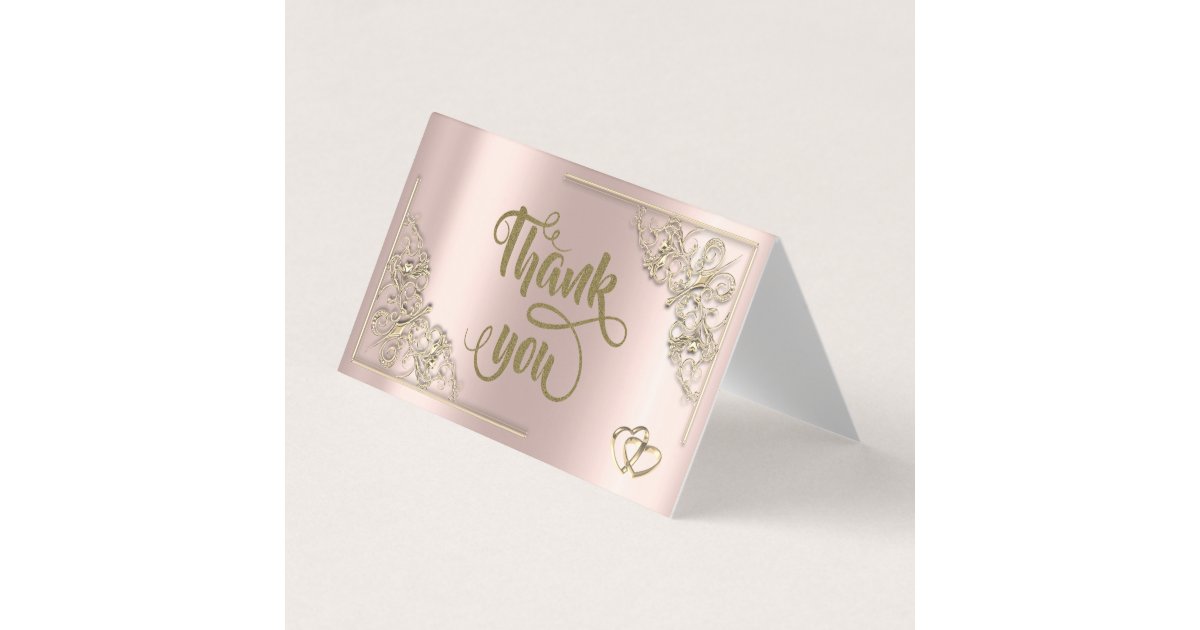 Elegant Gold Hearts Rose Gold Thank You Card | Zazzle
