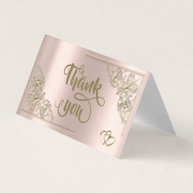 Elegant Gold Hearts Rose Gold Thank You Card | Zazzle