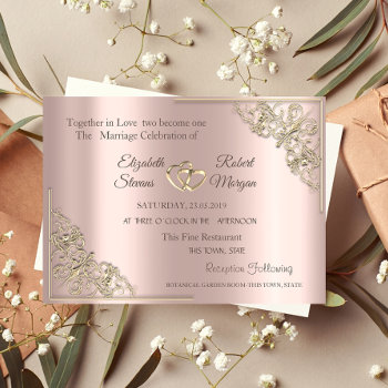 Elegant Gold Hearts Rose Gold Wedding Invitation by Biglibigli at Zazzle