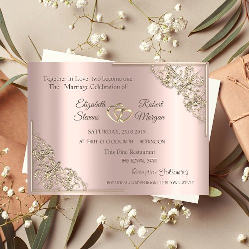Elegant Gold Hearts Rose Gold Wedding Invitation