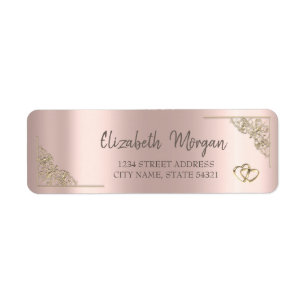 Elegant Gold Hearts Rose Gold Wedding Label