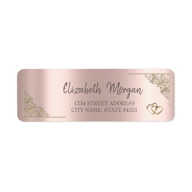 Elegant Gold Hearts Rose Gold Wedding Label (Front)