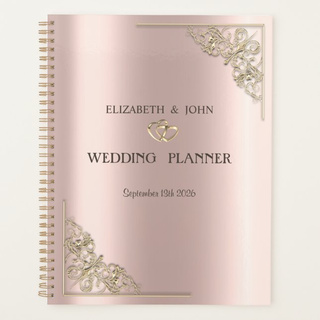 Elegant Gold Hearts Rose Gold Wedding  Planner (Front)