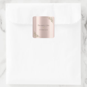 Elegant Gold Hearts Rose Gold Wedding  Square Sticker