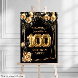 Elegant Gold Heels 100th Birthday Welcome Poster