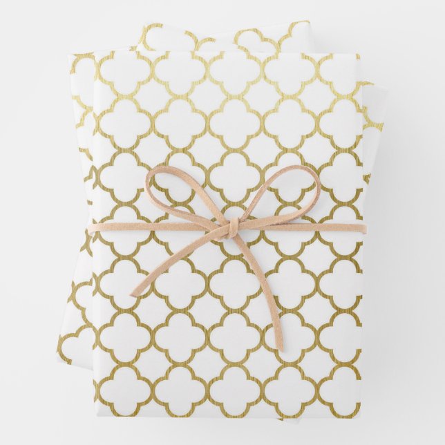 Elegant Gold Hexagon Abstract Pattern Wedding Wrapping Paper Sheets (In situ)