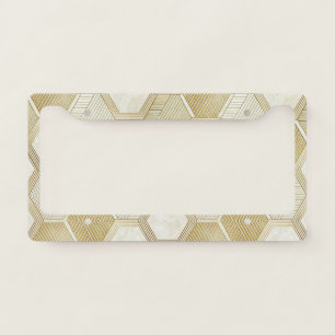 Elegant Gold Hexagon Geometric Pattern - Marble 2 License Plate Frame