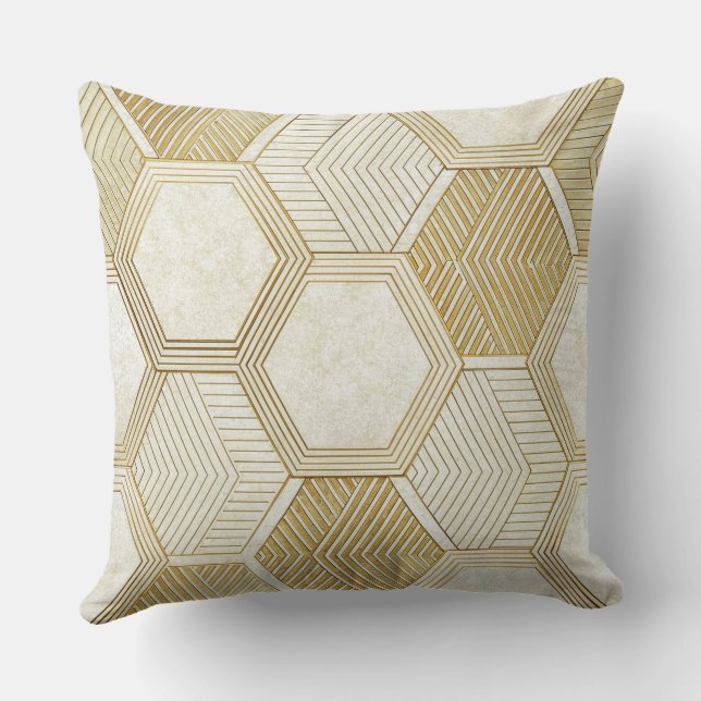 Elegant Gold Hexagon Geometric Pattern - Marble 2 Throw Pillow (Back)