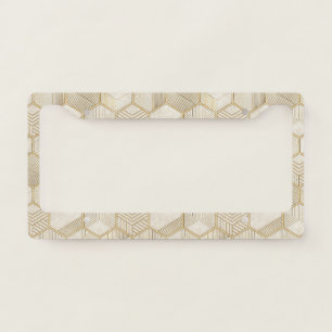 Elegant Gold Hexagon Geometric Pattern - Marble 3 License Plate Frame